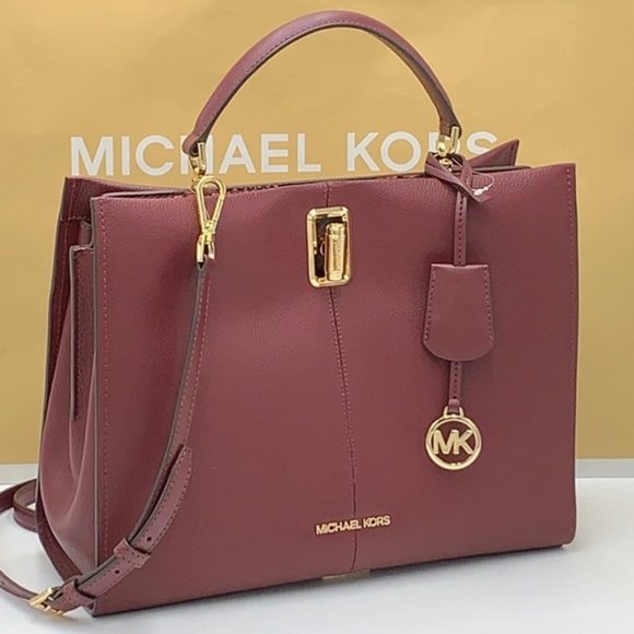 Michael Kors Penelope Large Top Handle Satchel Merlot Multi Color Leather - Picture 1 of 16